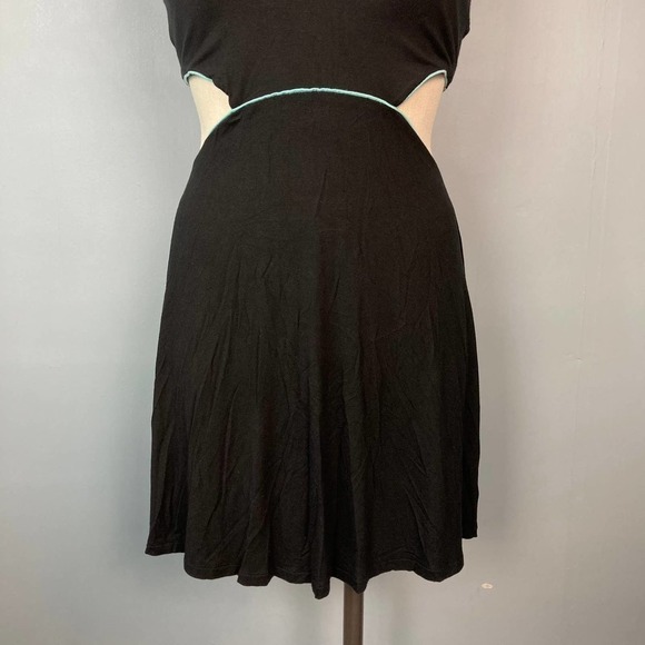 VICTORIA'S Secret Cutout Racerback Mini Skater Dress Black Turquoise Trim Size M - Picture 3 of 14